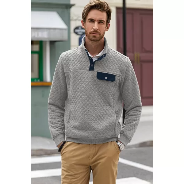 JMIERR Men's Quilted Sweatshirt Casual Long Sleeve Outdoor Stand Collar Button Pullover Sweatshirts