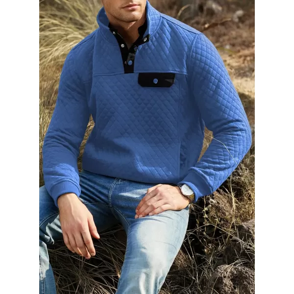 JMIERR Men's Quilted Sweatshirt Casual Long Sleeve Outdoor Stand Collar Button Pullover Sweatshirts