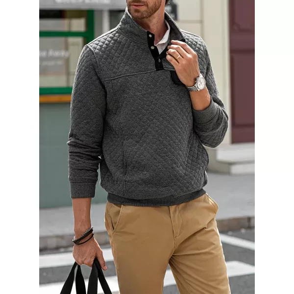 JMIERR Men's Quilted Sweatshirt Casual Long Sleeve Outdoor Stand Collar Button Pullover Sweatshirts