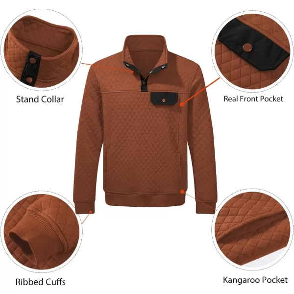 JMIERR Men's Quilted Sweatshirt Casual Long Sleeve Outdoor Stand Collar Button Pullover Sweatshirts