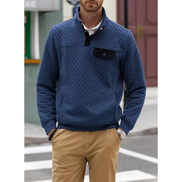 JMIERR Men's Quilted Sweatshirt Casual Long Sleeve Outdoor Stand Collar Button Pullover Sweatshirts