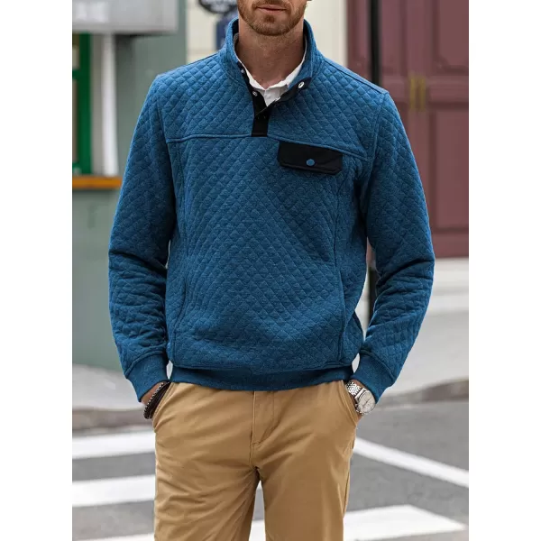 JMIERR Men's Quilted Sweatshirt Casual Long Sleeve Outdoor Stand Collar Button Pullover Sweatshirts