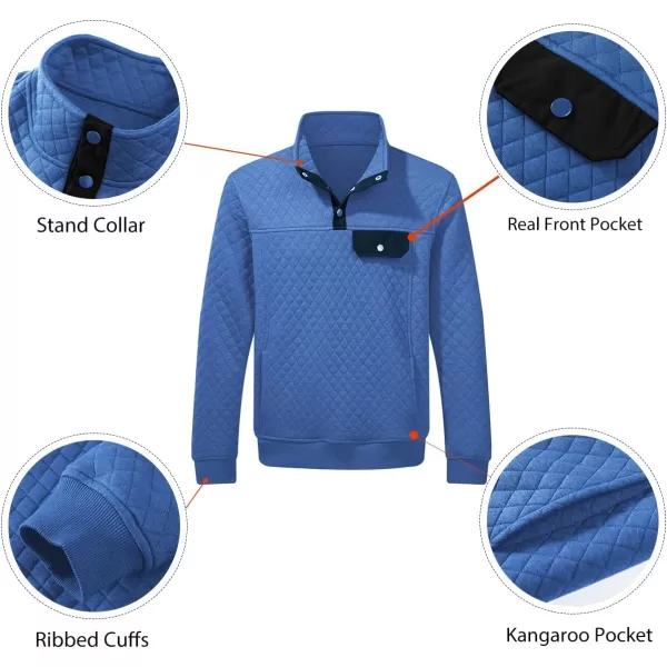 JMIERR Men's Quilted Sweatshirt Casual Long Sleeve Outdoor Stand Collar Button Pullover Sweatshirts