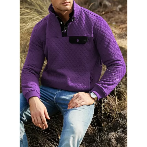 JMIERR Men's Quilted Sweatshirt Casual Long Sleeve Outdoor Stand Collar Button Pullover Sweatshirts