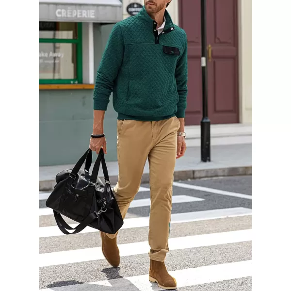JMIERR Men's Quilted Sweatshirt Casual Long Sleeve Outdoor Stand Collar Button Pullover Sweatshirts