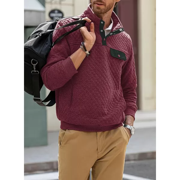 JMIERR Men's Quilted Sweatshirt Casual Long Sleeve Outdoor Stand Collar Button Pullover Sweatshirts