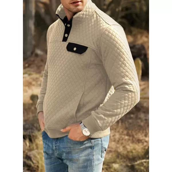 JMIERR Men's Quilted Sweatshirt Casual Long Sleeve Outdoor Stand Collar Button Pullover Sweatshirts