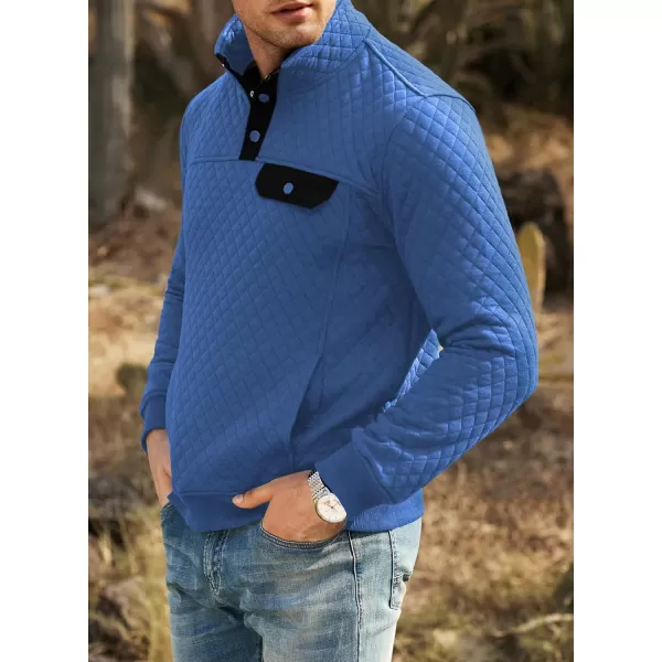 JMIERR Men's Quilted Sweatshirt Casual Long Sleeve Outdoor Stand Collar Button Pullover Sweatshirts