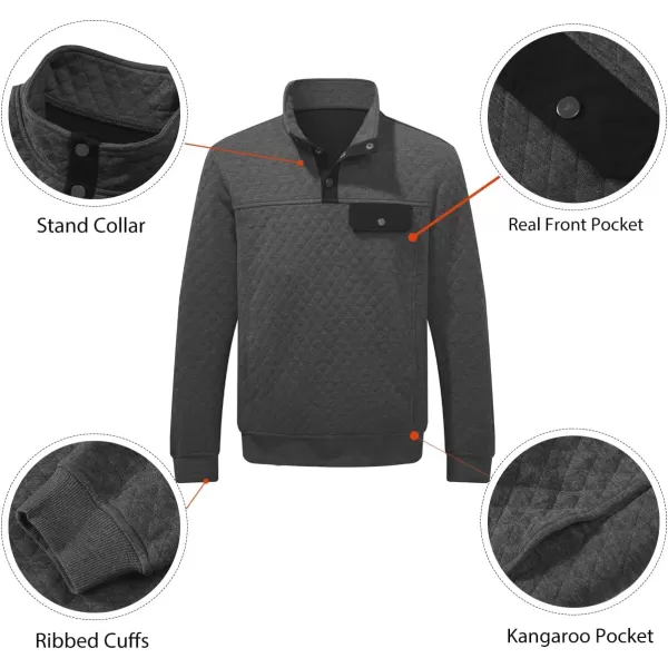 JMIERR Men's Quilted Sweatshirt Casual Long Sleeve Outdoor Stand Collar Button Pullover Sweatshirts