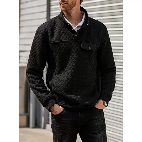 JMIERR Men's Quilted Sweatshirt Casual Long Sleeve Outdoor Stand Collar Button Pullover Sweatshirts