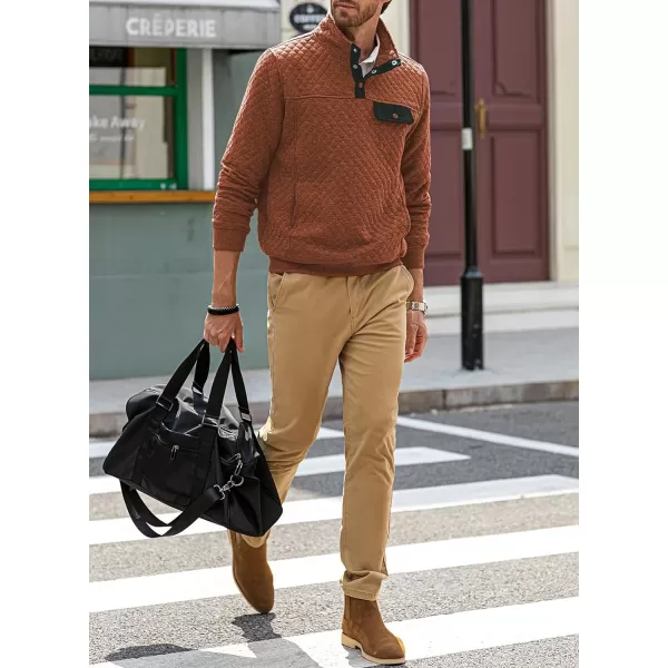 JMIERR Men's Quilted Sweatshirt Casual Long Sleeve Outdoor Stand Collar Button Pullover Sweatshirts