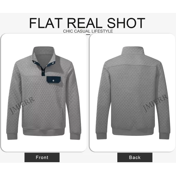 JMIERR Men's Quilted Sweatshirt Casual Long Sleeve Outdoor Stand Collar Button Pullover Sweatshirts