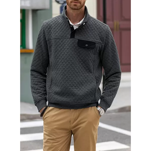 JMIERR Men's Quilted Sweatshirt Casual Long Sleeve Outdoor Stand Collar Button Pullover Sweatshirts