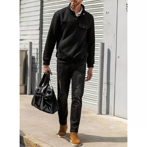 JMIERR Men's Quilted Sweatshirt Casual Long Sleeve Outdoor Stand Collar Button Pullover Sweatshirts