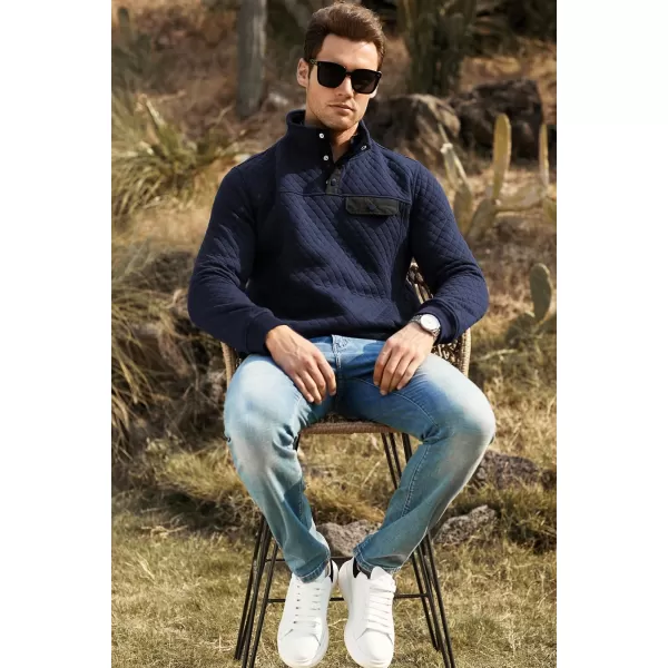 JMIERR Men's Quilted Sweatshirt Casual Long Sleeve Outdoor Stand Collar Button Pullover Sweatshirts