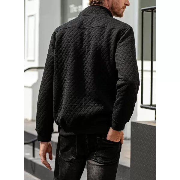 JMIERR Men's Quilted Sweatshirt Casual Long Sleeve Outdoor Stand Collar Button Pullover Sweatshirts