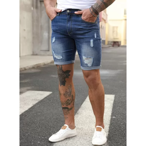JMIERR Mens Shorts Casual Denim Stretch Slim Fit Washed Distressed Rolled Ripped Jean Shorts for Men