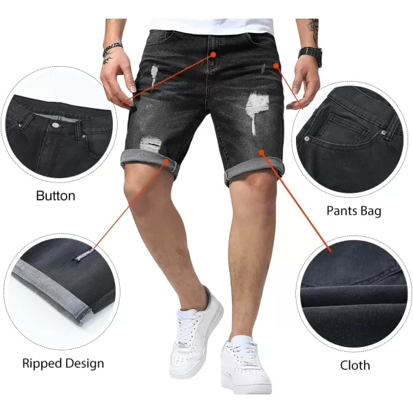 JMIERR Mens Shorts Casual Denim Stretch Slim Fit Washed Distressed Rolled Ripped Jean Shorts for Men