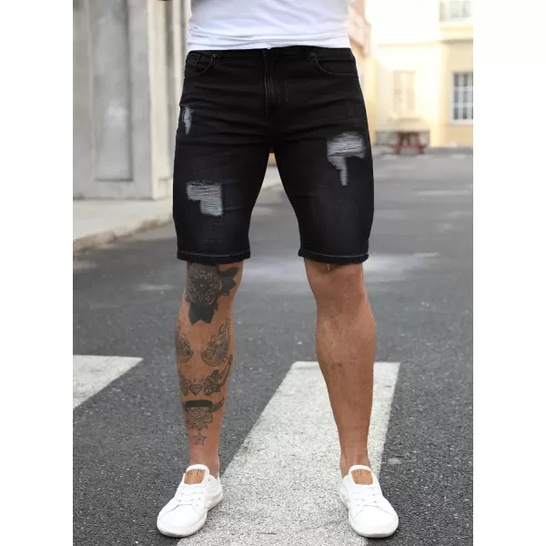 JMIERR Mens Shorts Casual Denim Stretch Slim Fit Washed Distressed Rolled Ripped Jean Shorts for Men