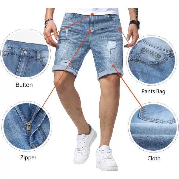 JMIERR Mens Shorts Casual Denim Stretch Slim Fit Washed Distressed Rolled Ripped Jean Shorts for Men