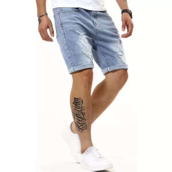 JMIERR Mens Shorts Casual Denim Stretch Slim Fit Washed Distressed Rolled Ripped Jean Shorts for Men