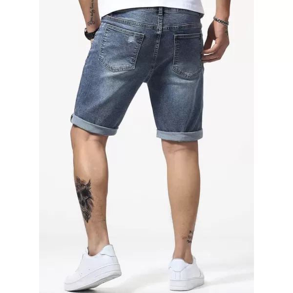 JMIERR Mens Shorts Casual Denim Stretch Slim Fit Washed Distressed Rolled Ripped Jean Shorts for Men