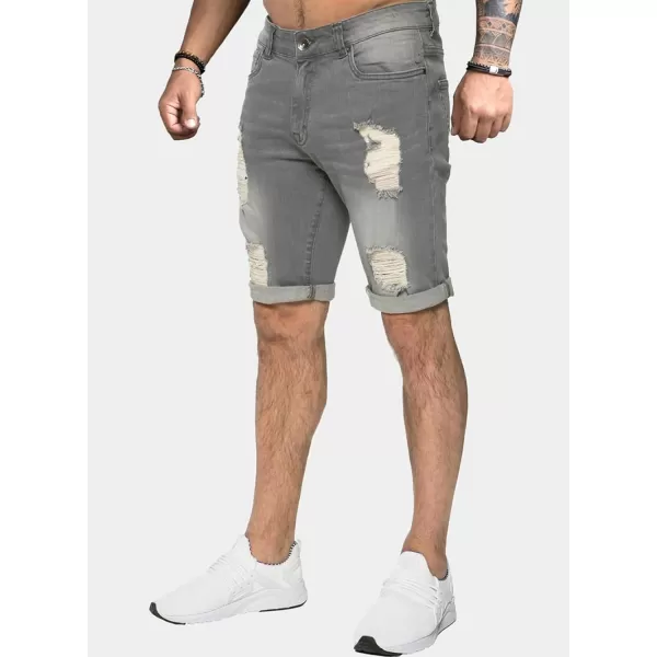 JMIERR Mens Shorts Casual Denim Stretch Slim Fit Washed Distressed Rolled Ripped Jean Shorts for Men