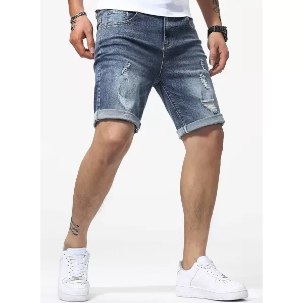 JMIERR Mens Shorts Casual Denim Stretch Slim Fit Washed Distressed Rolled Ripped Jean Shorts for Men