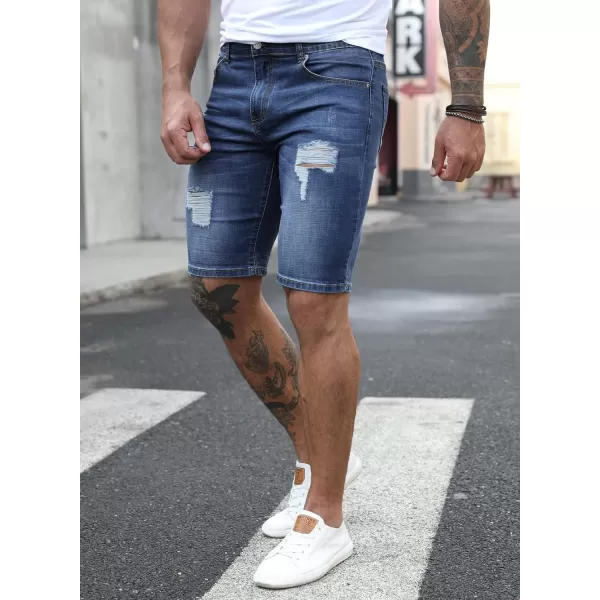 JMIERR Mens Shorts Casual Denim Stretch Slim Fit Washed Distressed Rolled Ripped Jean Shorts for Men