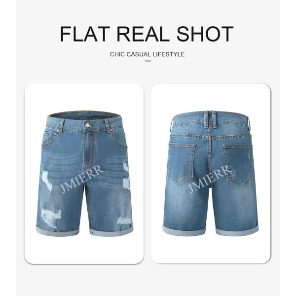 JMIERR Mens Shorts Casual Denim Stretch Slim Fit Washed Distressed Rolled Ripped Jean Shorts for Men