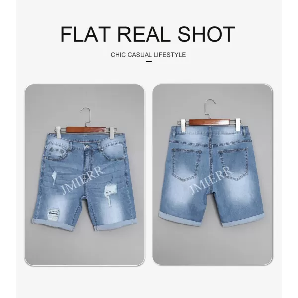 JMIERR Mens Shorts Casual Denim Stretch Slim Fit Washed Distressed Rolled Ripped Jean Shorts for Men