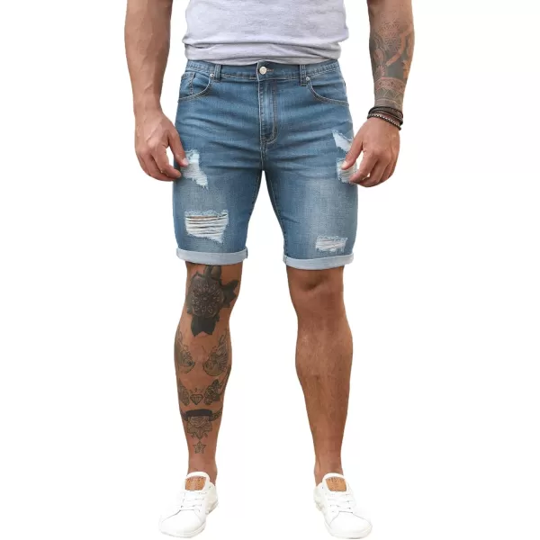 JMIERR Mens Shorts Casual Denim Stretch Slim Fit Washed Distressed Rolled Ripped Jean Shorts for Men