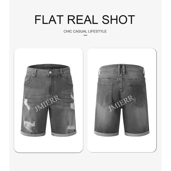 JMIERR Mens Shorts Casual Denim Stretch Slim Fit Washed Distressed Rolled Ripped Jean Shorts for Men