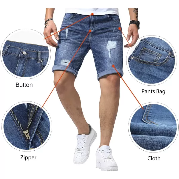 JMIERR Mens Shorts Casual Denim Stretch Slim Fit Washed Distressed Rolled Ripped Jean Shorts for Men