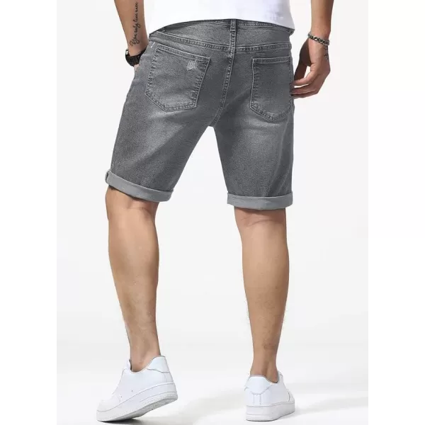 JMIERR Mens Shorts Casual Denim Stretch Slim Fit Washed Distressed Rolled Ripped Jean Shorts for Men