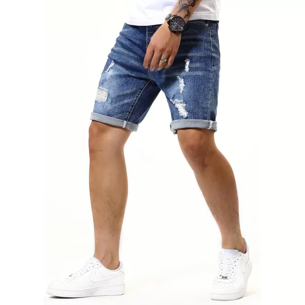 JMIERR Mens Shorts Casual Denim Stretch Slim Fit Washed Distressed Rolled Ripped Jean Shorts for Men