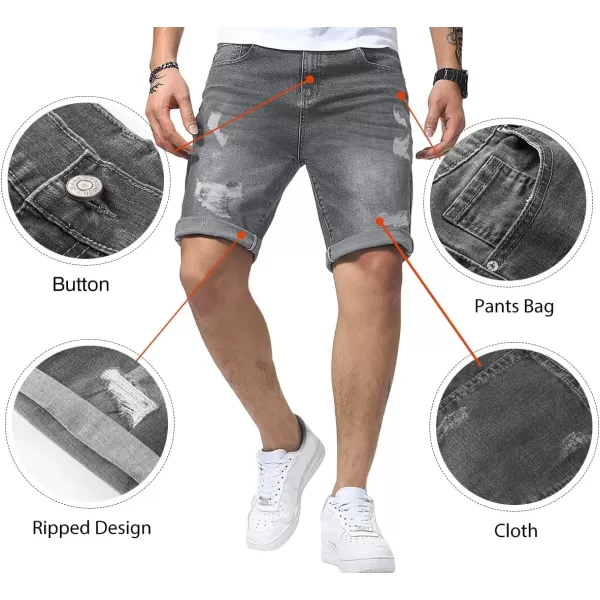 JMIERR Mens Shorts Casual Denim Stretch Slim Fit Washed Distressed Rolled Ripped Jean Shorts for Men