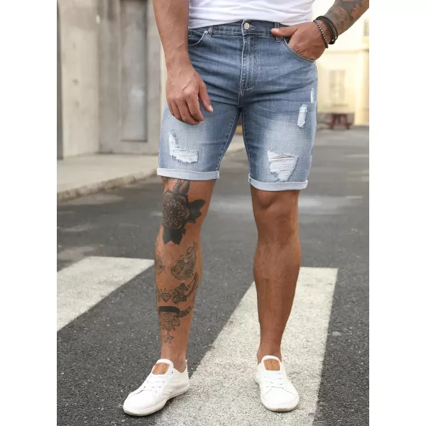 JMIERR Mens Shorts Casual Denim Stretch Slim Fit Washed Distressed Rolled Ripped Jean Shorts for Men