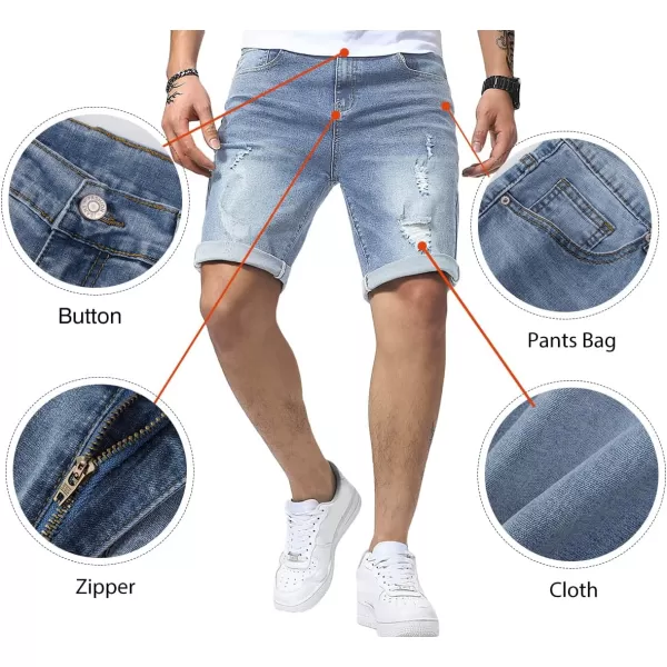 JMIERR Mens Shorts Casual Denim Stretch Slim Fit Washed Distressed Rolled Ripped Jean Shorts for Men