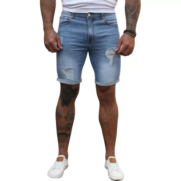 JMIERR Mens Shorts Casual Denim Stretch Slim Fit Washed Distressed Rolled Ripped Jean Shorts for Men