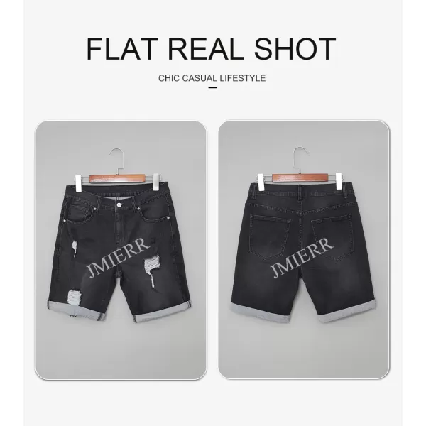 JMIERR Mens Shorts Casual Denim Stretch Slim Fit Washed Distressed Rolled Ripped Jean Shorts for Men