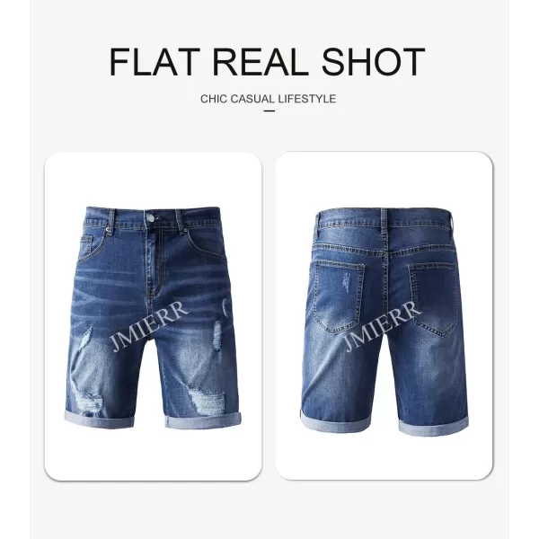 JMIERR Mens Shorts Casual Denim Stretch Slim Fit Washed Distressed Rolled Ripped Jean Shorts for Men