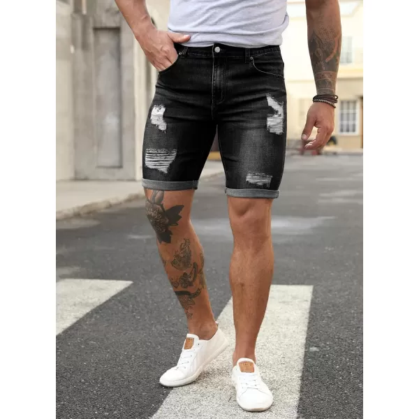 JMIERR Mens Shorts Casual Denim Stretch Slim Fit Washed Distressed Rolled Ripped Jean Shorts for Men