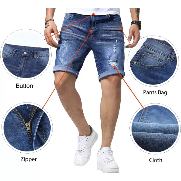 JMIERR Mens Shorts Casual Denim Stretch Slim Fit Washed Distressed Rolled Ripped Jean Shorts for Men