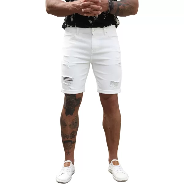 JMIERR Mens Shorts Casual Denim Stretch Slim Fit Washed Distressed Rolled Ripped Jean Shorts for Men