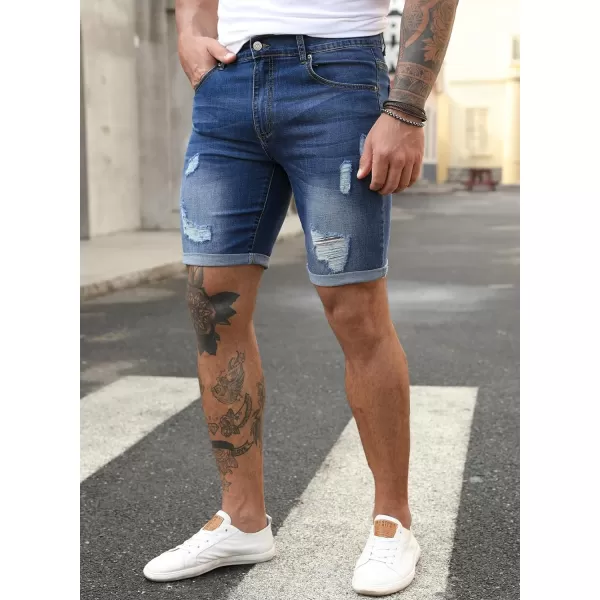 JMIERR Mens Shorts Casual Denim Stretch Slim Fit Washed Distressed Rolled Ripped Jean Shorts for Men