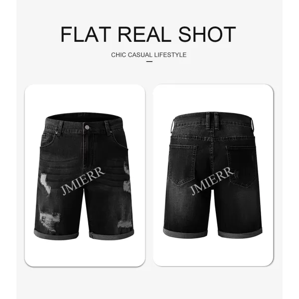 JMIERR Mens Shorts Casual Denim Stretch Slim Fit Washed Distressed Rolled Ripped Jean Shorts for Men