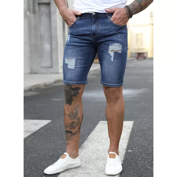 JMIERR Mens Shorts Casual Denim Stretch Slim Fit Washed Distressed Rolled Ripped Jean Shorts for Men