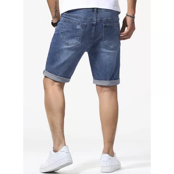 JMIERR Mens Shorts Casual Denim Stretch Slim Fit Washed Distressed Rolled Ripped Jean Shorts for Men