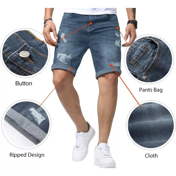 JMIERR Mens Shorts Casual Denim Stretch Slim Fit Washed Distressed Rolled Ripped Jean Shorts for Men